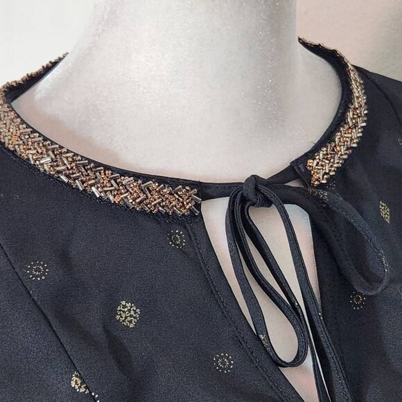 Altar'd State Black and Gold Full Sleeve Boho Blouse Size XS Black Sheer Blouse - Picture 6 of 11